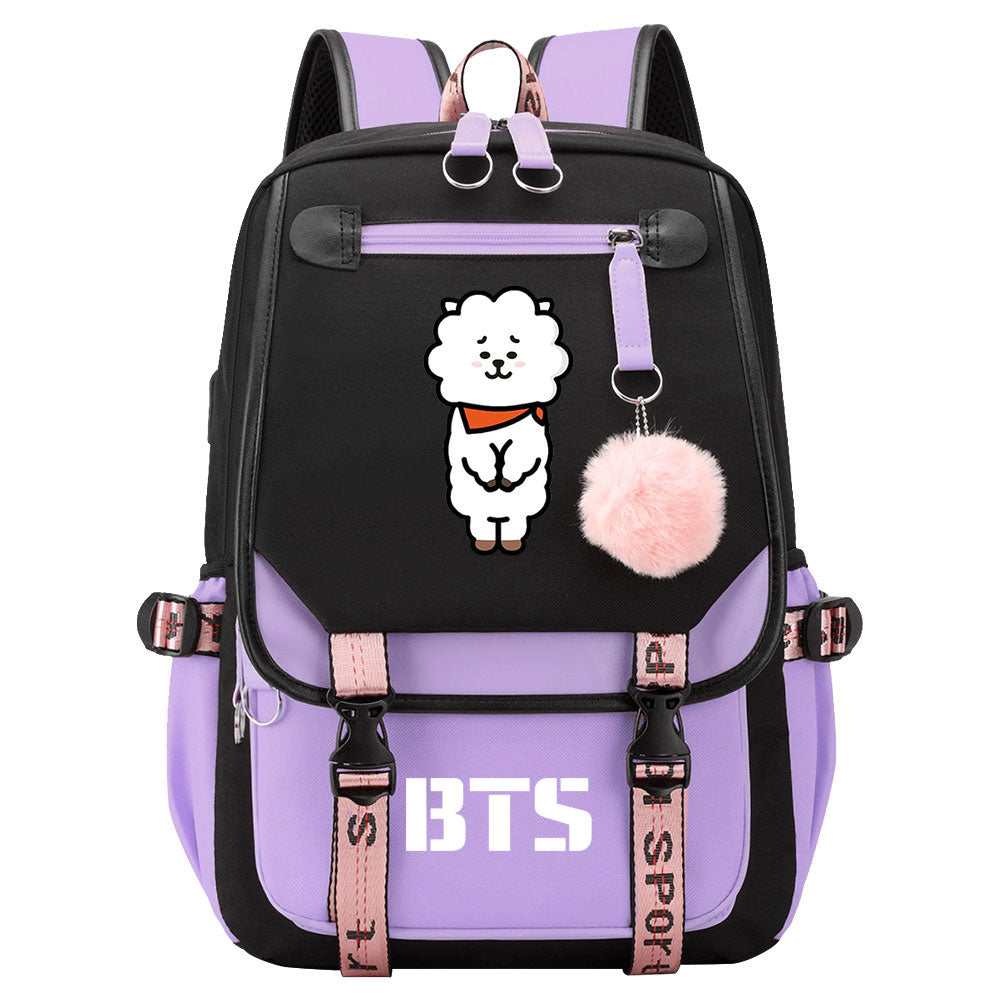 BTS RJ Waterproof Backpack School Notebook Travel Bag USB Charging