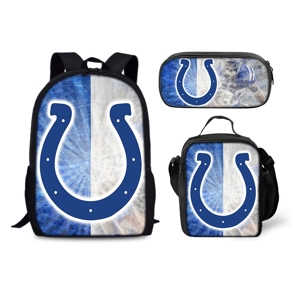 Indianapolis Colts Football Team Backpack Schoolbag Lunch Bag Pencil Bag for Kids Students 3PCS