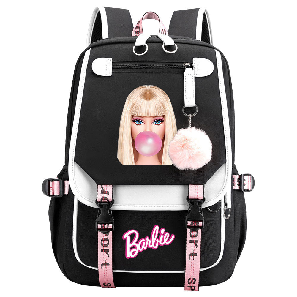 Pink Barbie  Waterproof Backpack School Notebook Travel Bags USB Charging