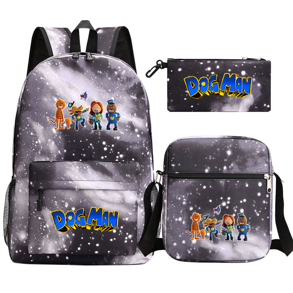 Dog Man Printed Schoolbag Backpack Shoulder Bag Pencil Bag 3pcs set for Kids Students
