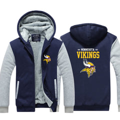 Minnesota Football Vikings Unisex Lined Hoodie Fleece Sweatshirt Full Zipper Hooded Thicken Jacket