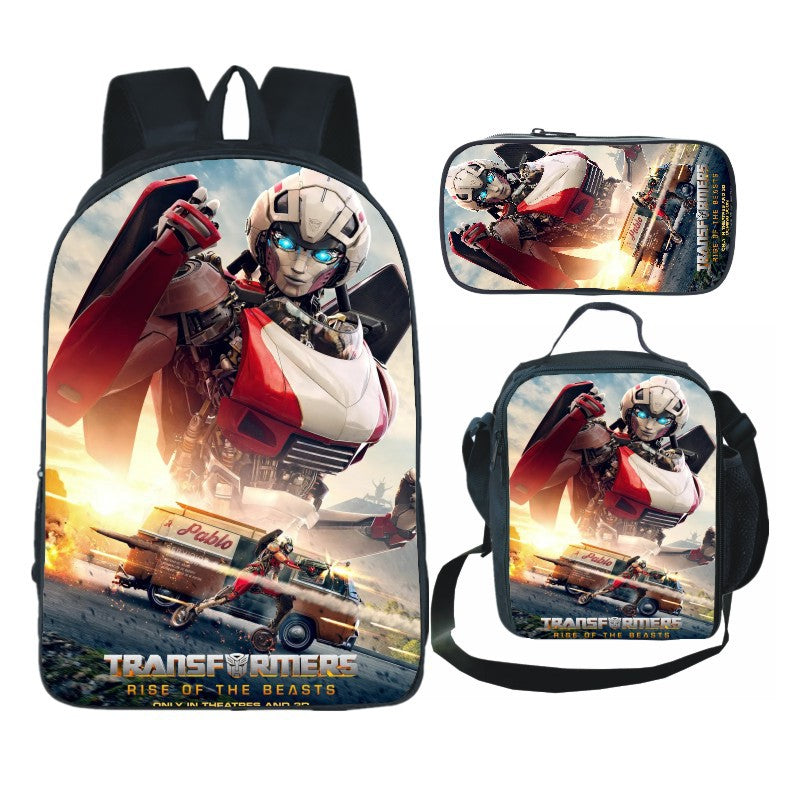 Transformers Bumblebee Full Printed Backpack Schoolbag Travel Notebook Bag Lunch Bag Pencil Bag for Kids Students 3PCS