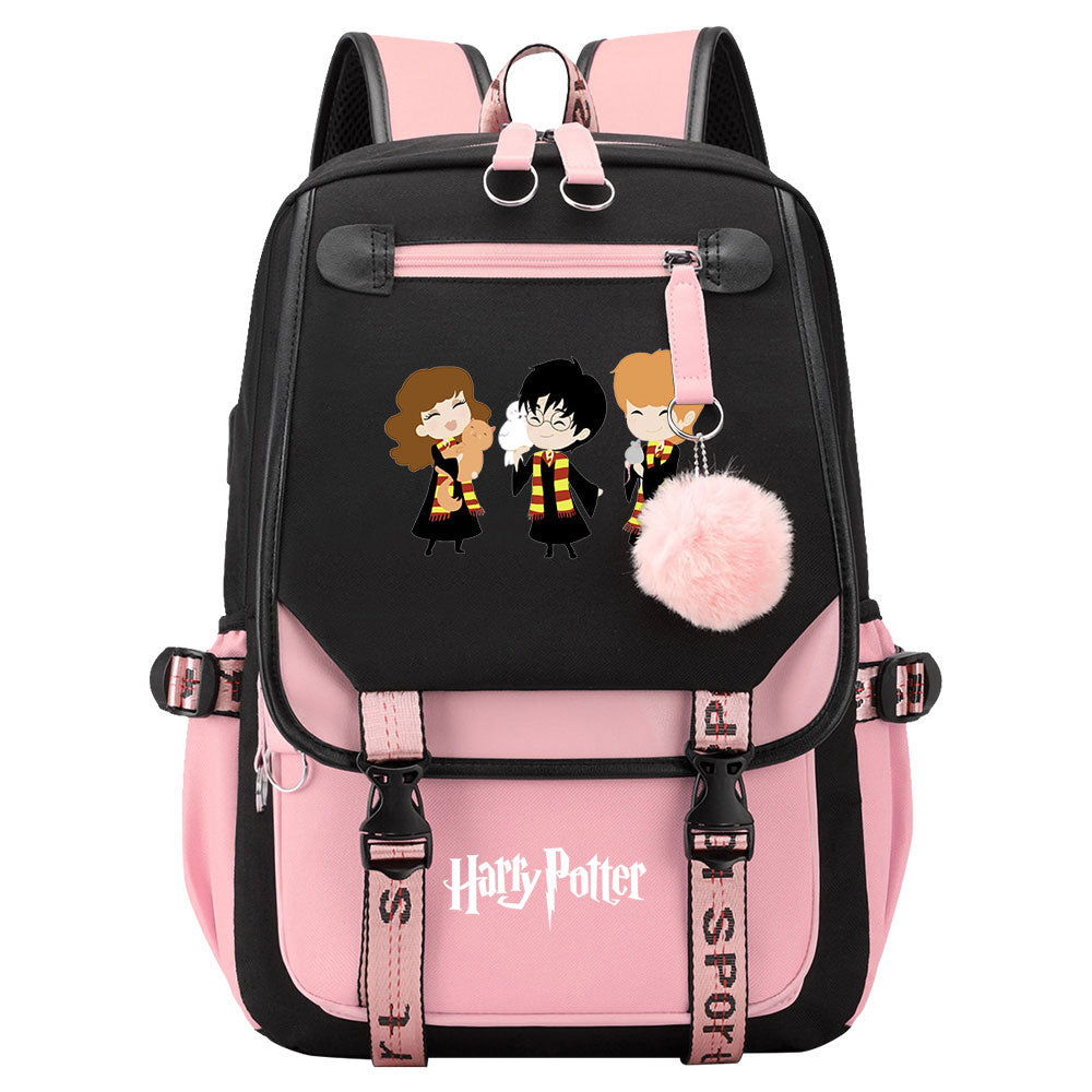 Magic School Howgwarts Cartoon Waterproof Backpack School Notebook Travel Bags USB Charging