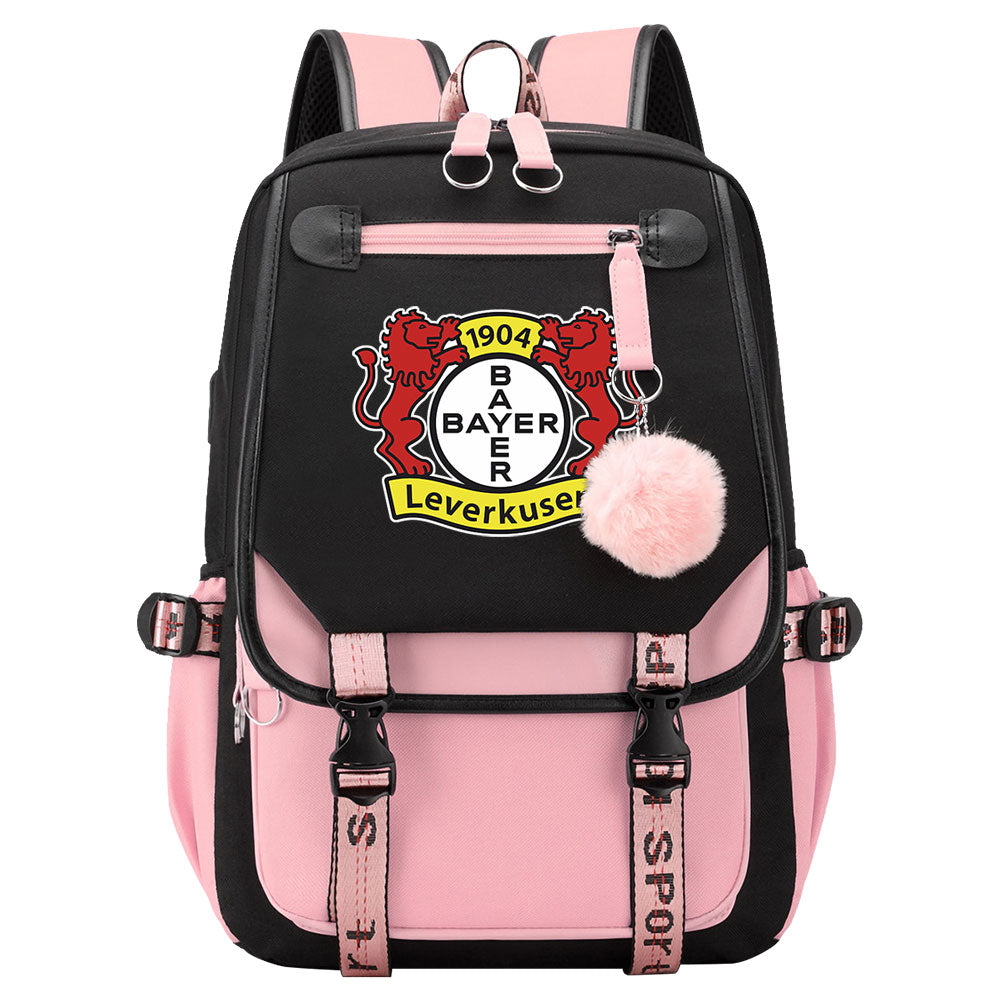 Bayer 04 Leverkusen Football Club Waterproof Backpack School Notebook Travel Bags USB Charging