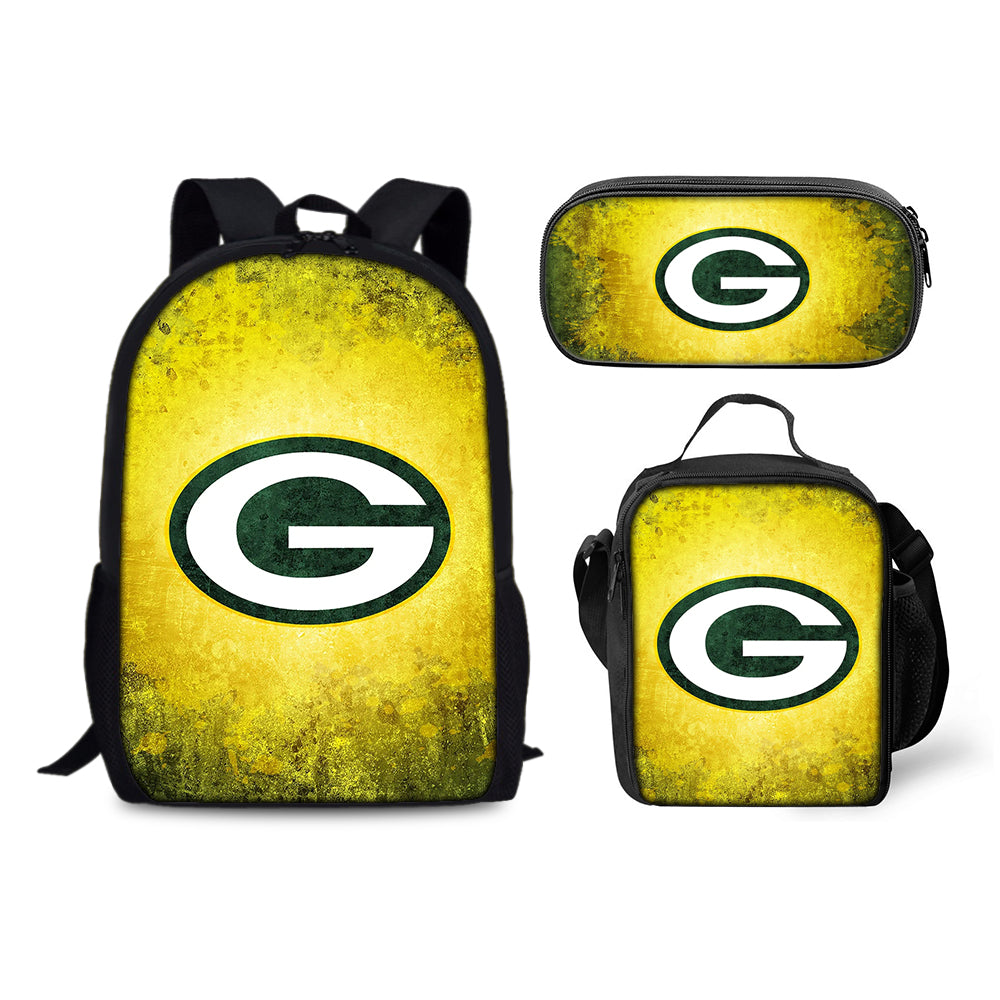 Green Bay Packers Football Team Backpack Schoolbag Lunch Bag Pencil Bag for Kids Students 3PCS