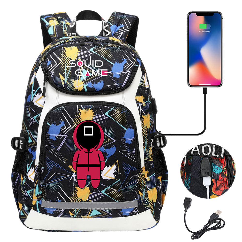 Squid Game USB Charging Backpack School Notebook Travel Bags