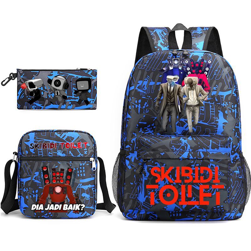 Game Skibidi Toilet Schoolbag Backpack Shoulder Bag Pencil Bag Set Gift for Kids Students