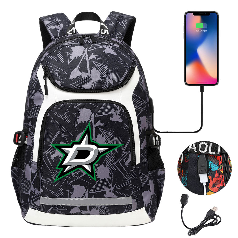 Columbus Blue Jackets Phoenix Coyotes Dallas Stars Vegas Golden Knights Vancouver Canucks USB Charging Backpack School Notebook Travel Bags
