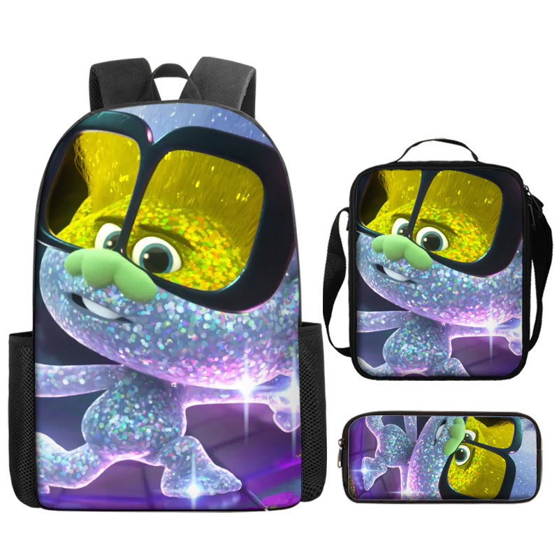 Trolls Full Printed Backpack Schoolbag Travel Notebook Bag Lunch Bag Pencil Bag for Kids Students 3PCS
