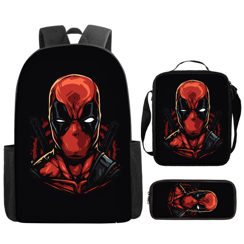 Deadpool Full Printed Backpack Schoolbag Travel Notebook Bag Lunch Bag Pencil Bag for Kids Students 3PCS