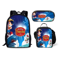 Pinocchio Backpack Schoolbag Lunch Bag Pencil Bag for Kids Students 3PCS