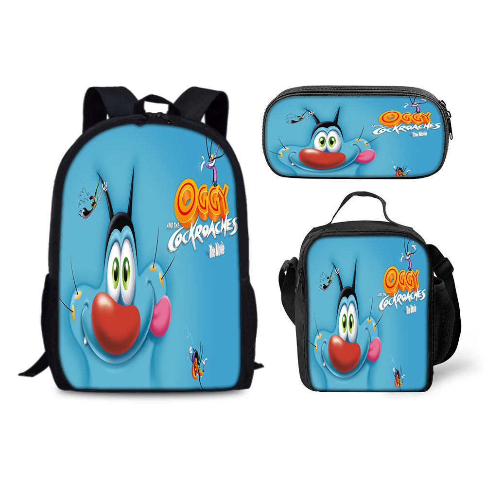 Oggy and the Cockroaches Backpack Schoolbag Lunch Bag Pencil Bag for Kids Students 3PCS