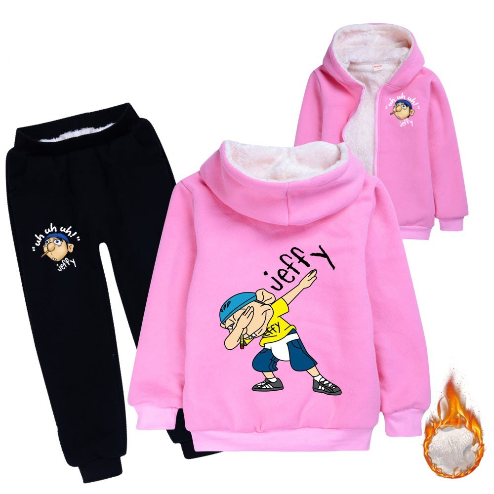 Jeffy Sherpa Lined Hoodie Fleece Sweatshirt Pants Full Set for Kids