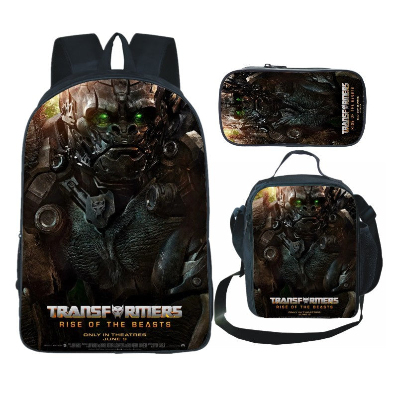 Transformers Bumblebee Full Printed Backpack Schoolbag Travel Notebook Bag Lunch Bag Pencil Bag for Kids Students 3PCS