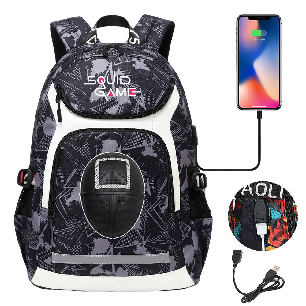Squid Game USB Charging Backpack School Notebook Travel Bags
