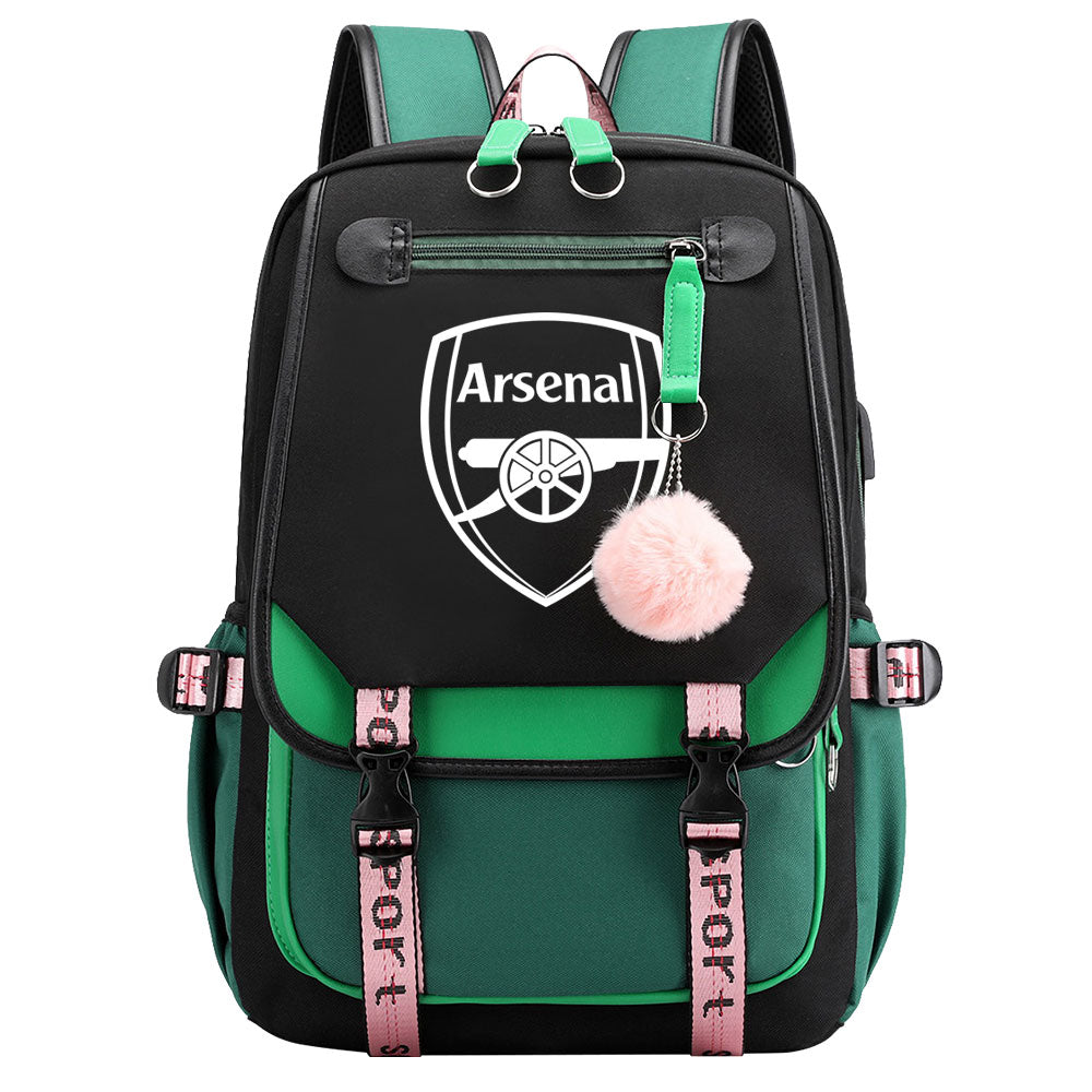 Arsenal Football Club Waterproof Backpack School Notebook Travel Bags USB Charging