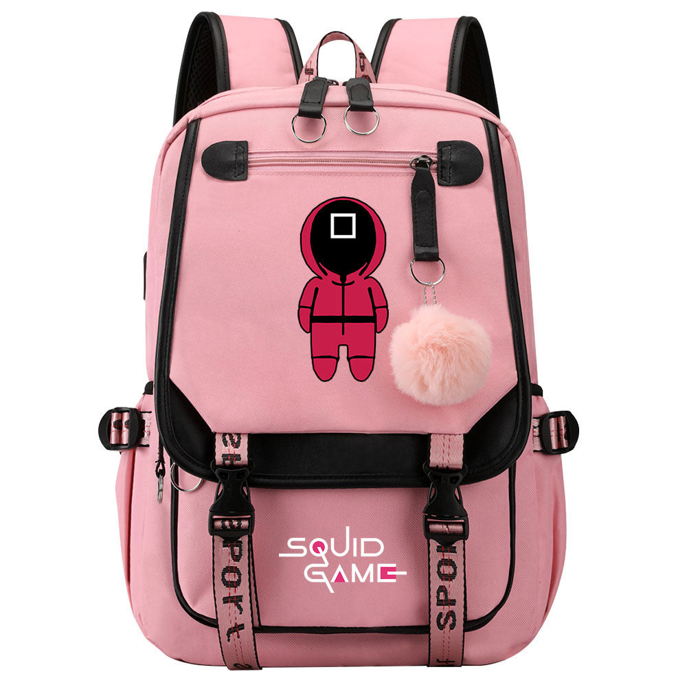 Squid Game Waterproof Backpack School Notebook Travel Bags USB Charging