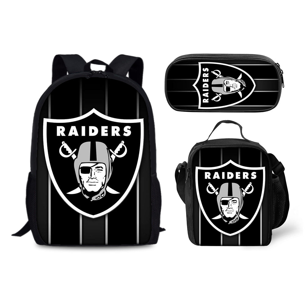 Oakland Raiders Football Team Backpack Schoolbag Lunch Bag Pencil Bag for Kids Students 3PCS