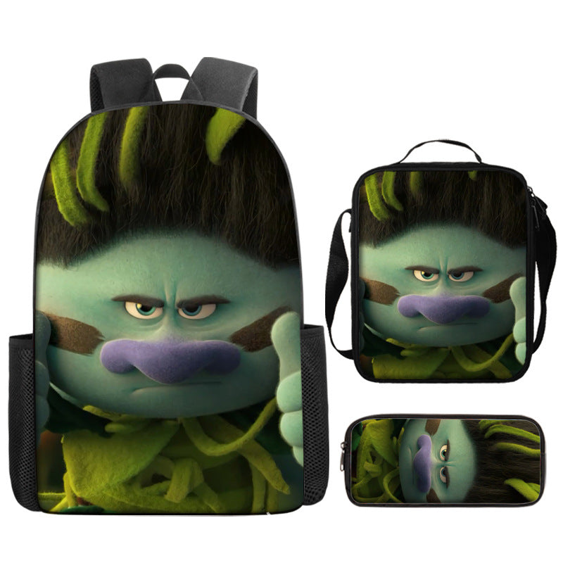 Trolls Full Printed Backpack Schoolbag Travel Notebook Bag Lunch Bag Pencil Bag for Kids Students 3PCS
