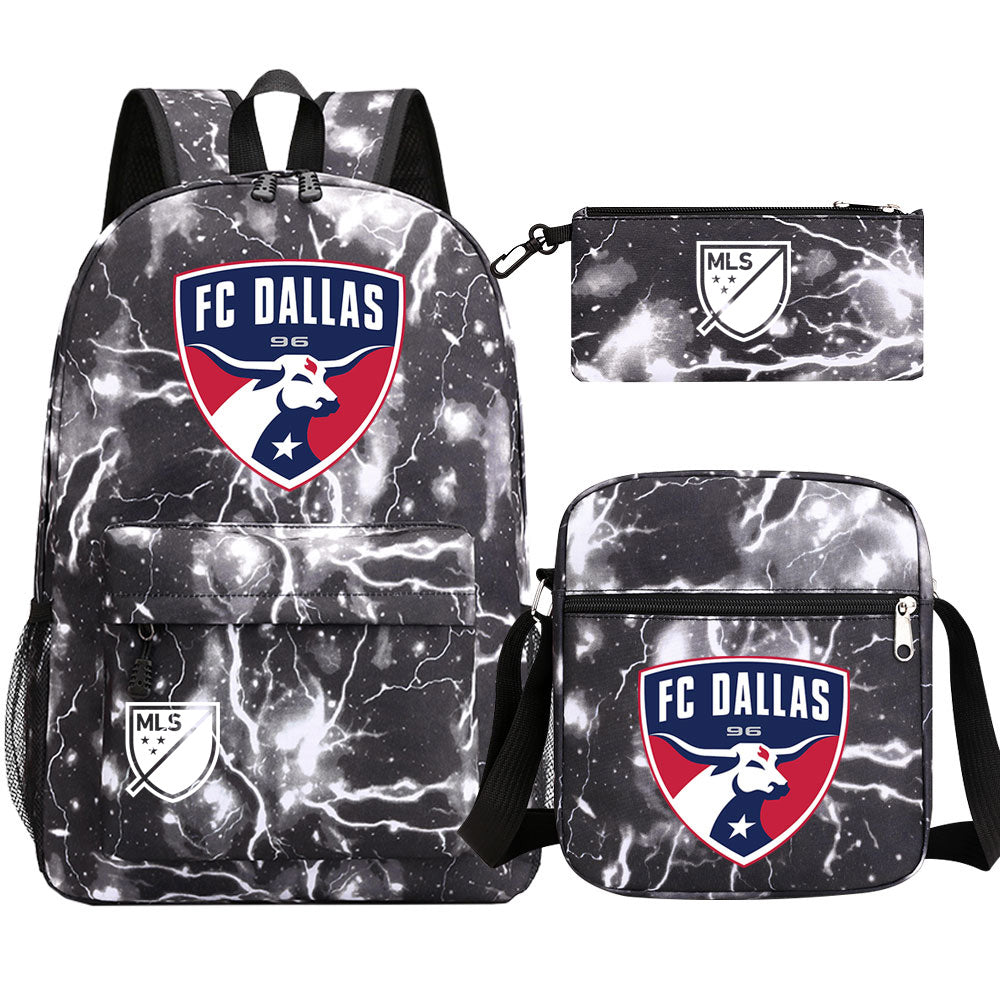 Dallas Soccer Printed Schoolbag Backpack Shoulder Bag Pencil Bag 3pcs set for Kids Students