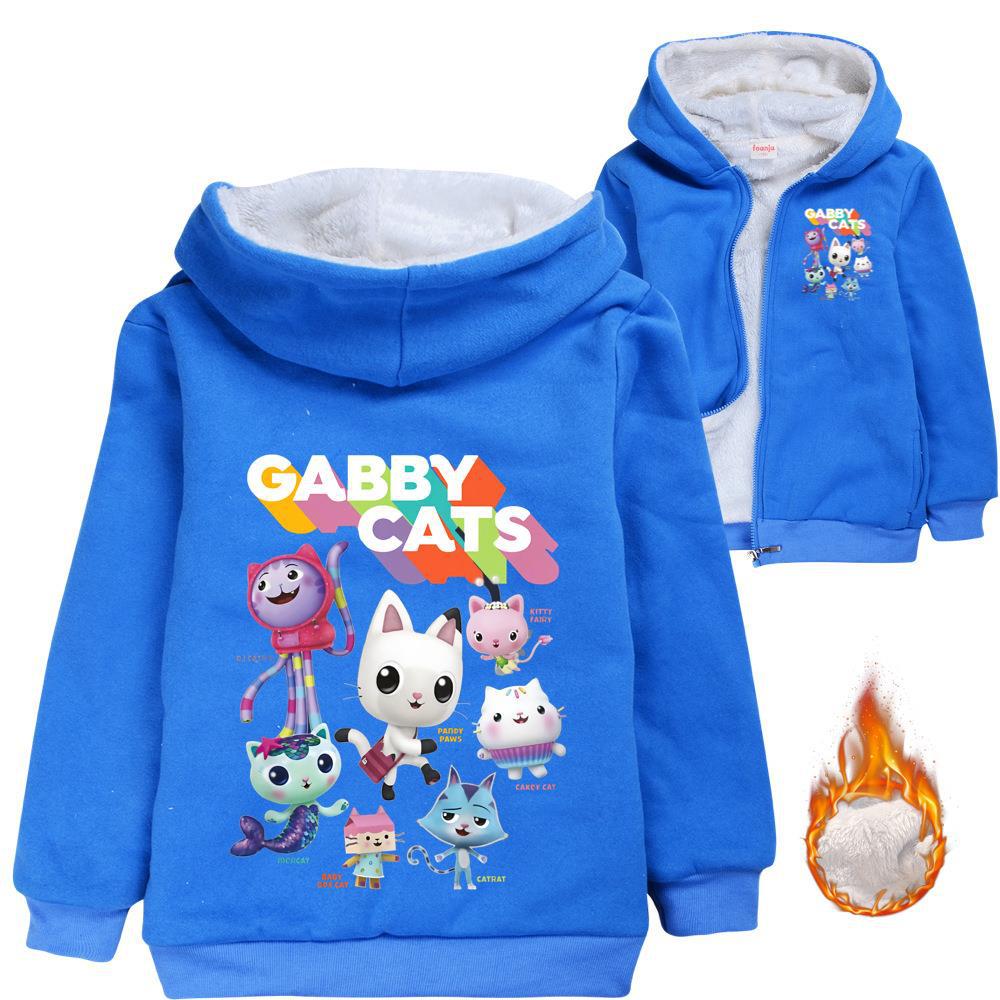 Gabbys Dollhouse Cat Sherpa Lined Hoodie Fleece Sweatshirt Full Zip Hooded Jacket for Kids