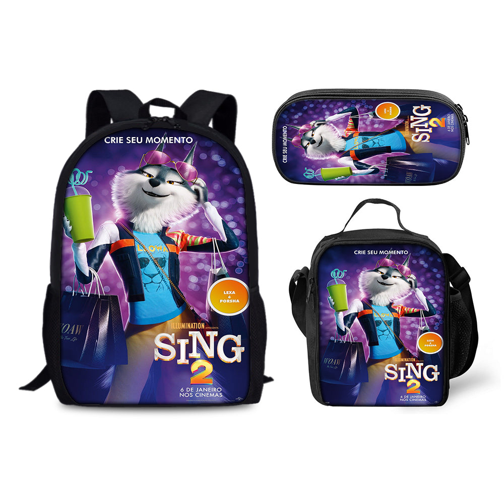 Sing Movie Backpack Schoolbag Lunch Bag Pencil Bag for Kids Students 3PCS