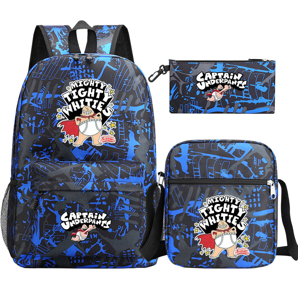 Captain Underpants Printed Schoolbag Backpack Shoulder Bag Pencil Bag 3pcs set for Kids Students
