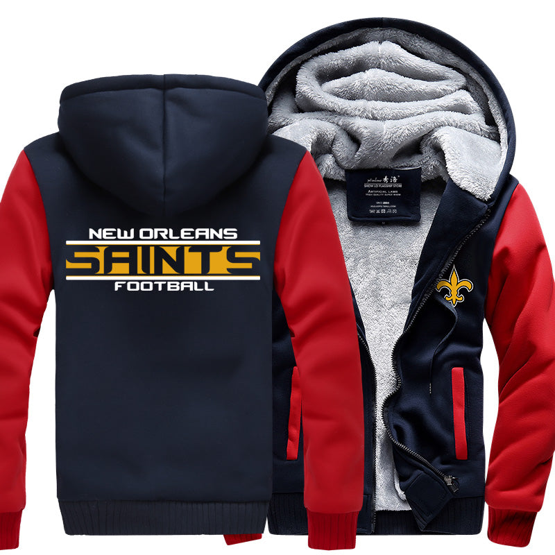 New Orleans Football Team Saints Unisex Lined Hoodie Fleece Sweatshirt Full Zipper Hooded Thicken Jacket