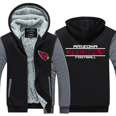 Arizona Football Team Cardinals Unisex Lined Hoodie Fleece Sweatshirt Full Zipper Hooded Thicken Jacket