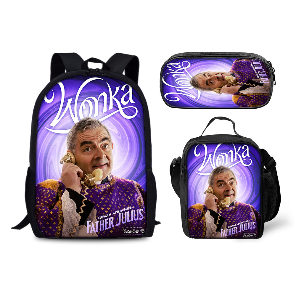 Wonka Backpack Schoolbag Lunch Bag Pencil Bag for Kids Students 3PCS