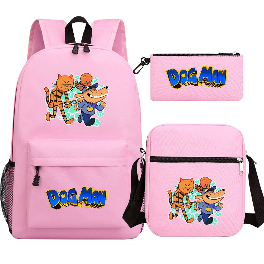 Dog Man Printed Schoolbag Backpack Shoulder Bag Pencil Bag 3pcs set for Kids Students