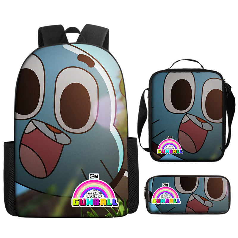 The Amazing World of Gumball Full Printed Backpack Schoolbag Travel Notebook Bag Lunch Bag Pencil Bag for Kids Students 3PCS