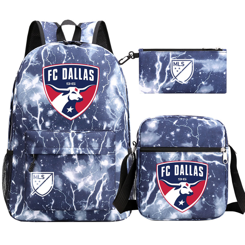 Dallas Soccer Printed Schoolbag Backpack Shoulder Bag Pencil Bag 3pcs set for Kids Students