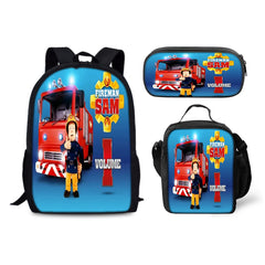 Fireman Sam Backpack Schoolbag Lunch Bag Pencil Bag for Kids Students 3PCS