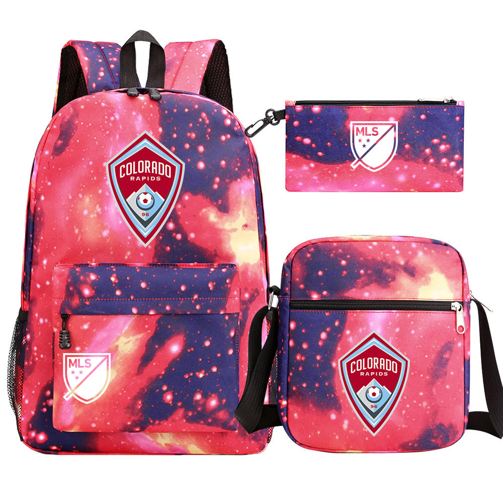 Colorado Soccer Rapids Printed Schoolbag Backpack Shoulder Bag Pencil Bag 3pcs set for Kids Students