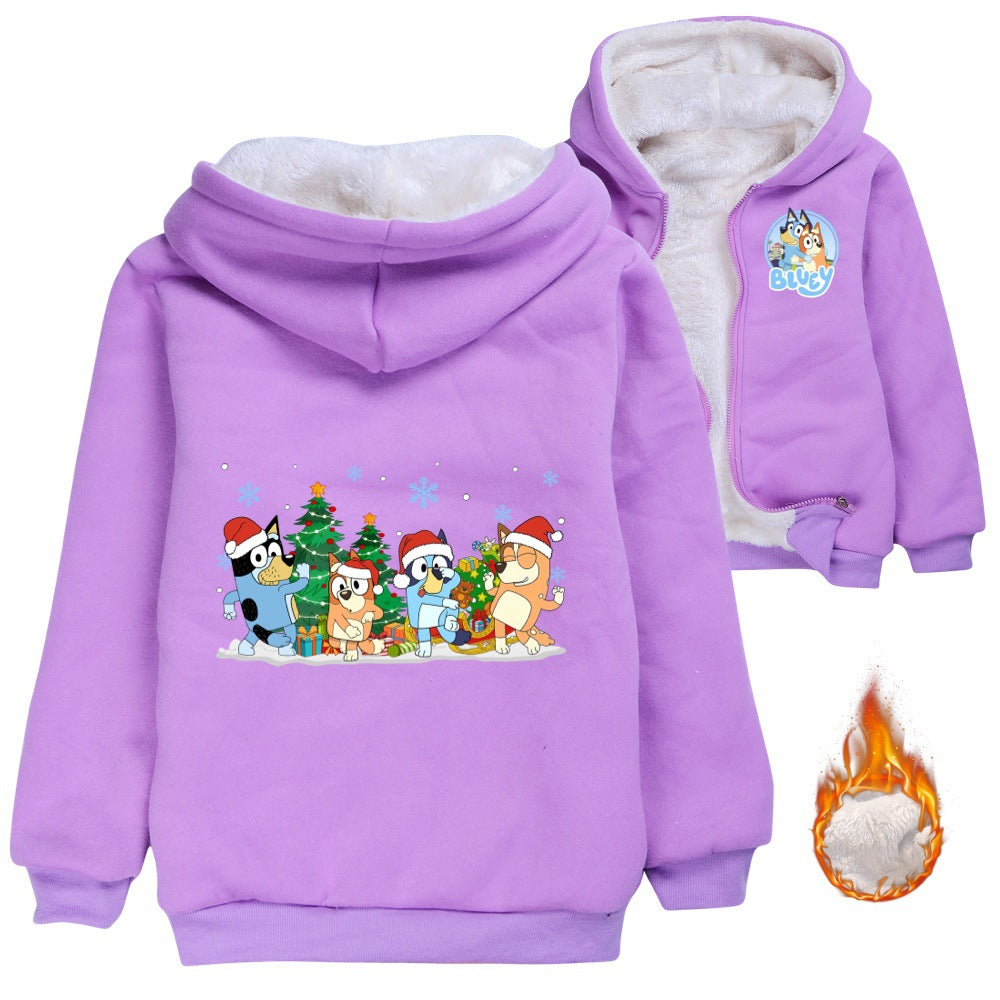 Bluey Christmas Sherpa Lined Hoodie Fleece Sweatshirt Full Zip Hooded Jacket for Kids