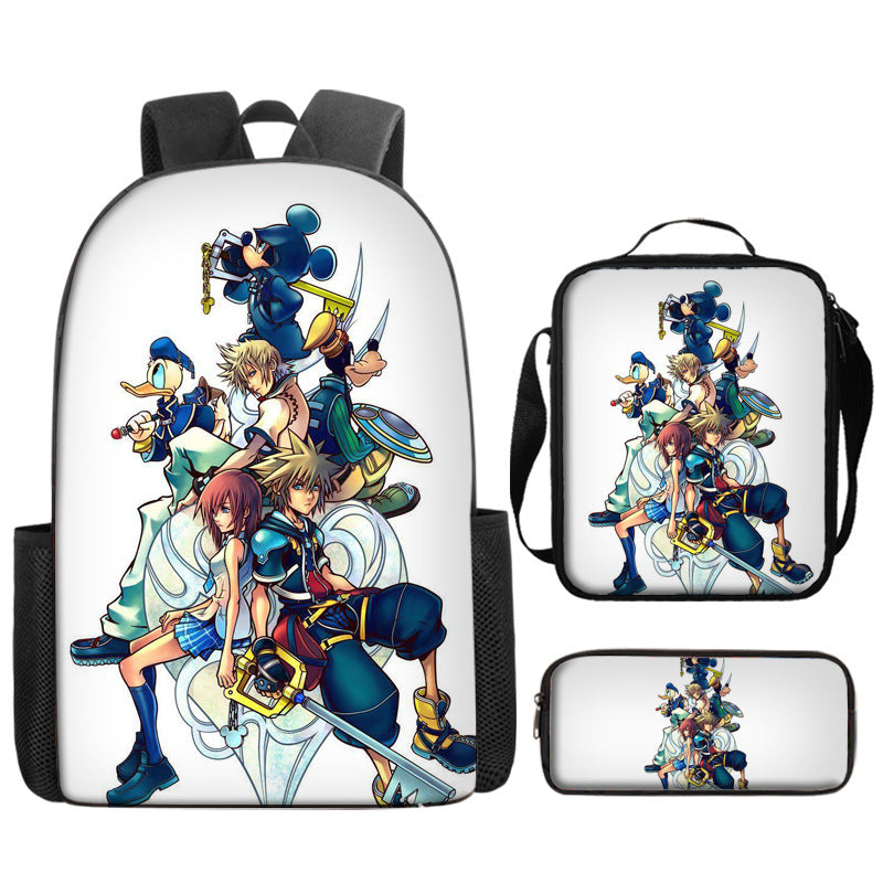 Kingdom Hearts Full Printed Backpack Schoolbag Travel Notebook Bag Lunch Bag Pencil Bag for Kids Students 3PCS