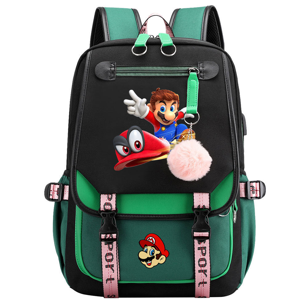 Super Mario Waterproof Backpack School Notebook Travel Bags USB Charging