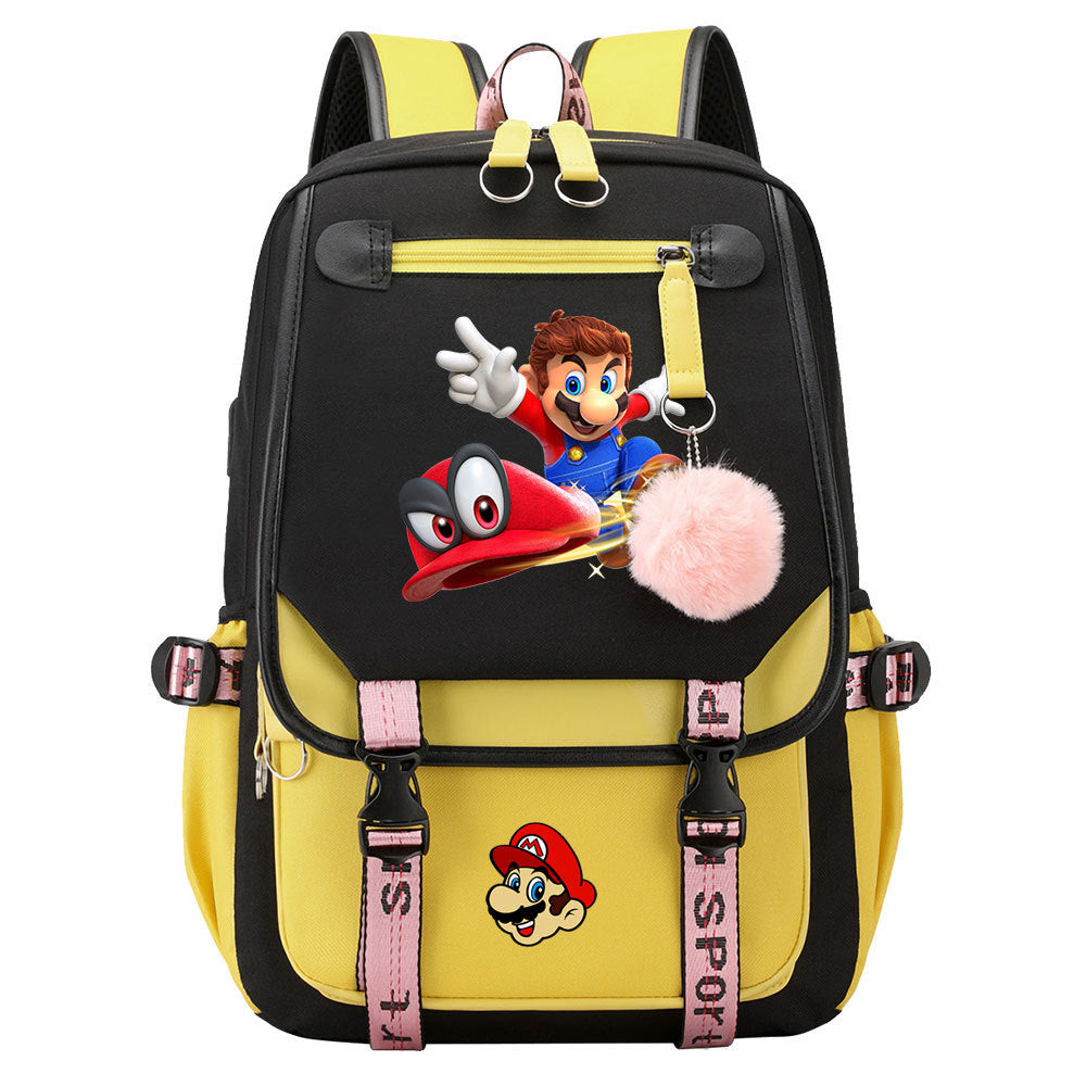 Super Mario Waterproof Backpack School Notebook Travel Bags USB Charging