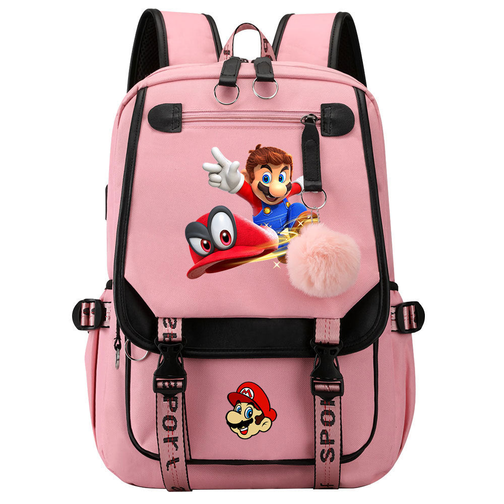 Super Mario Waterproof Backpack School Notebook Travel Bags USB Charging