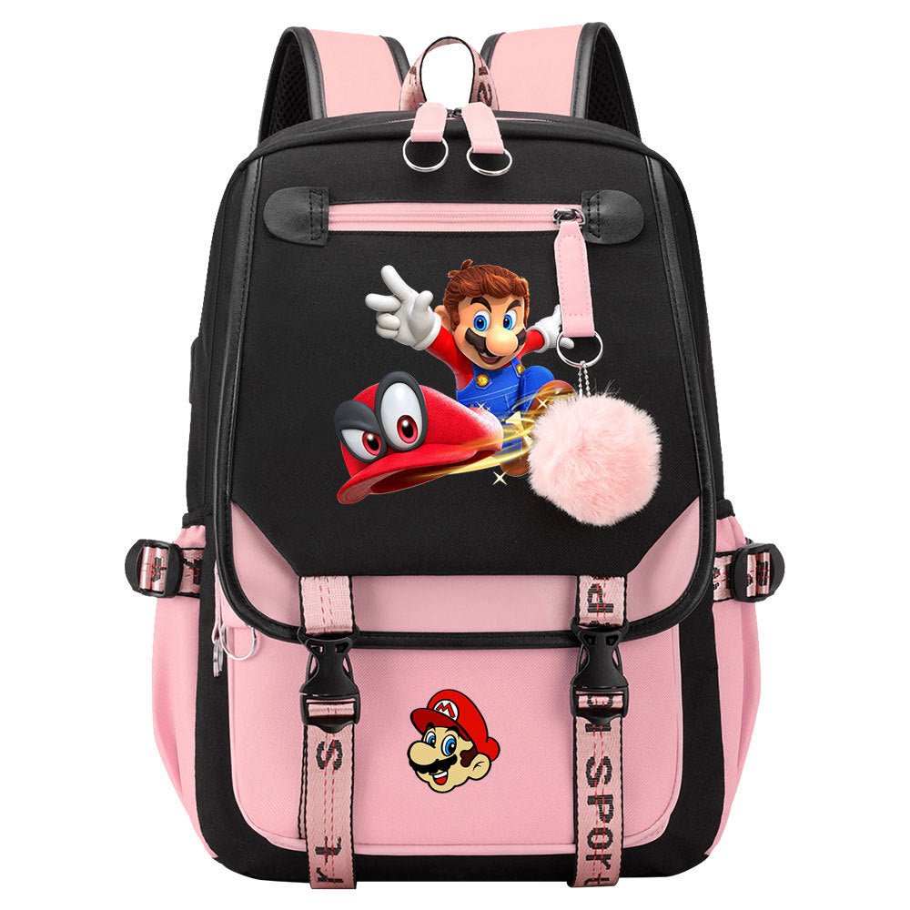 Super Mario Waterproof Backpack School Notebook Travel Bags USB Charging