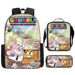 The Amazing World of Gumball Full Printed Backpack Schoolbag Travel Notebook Bag Lunch Bag Pencil Bag for Kids Students 3PCS