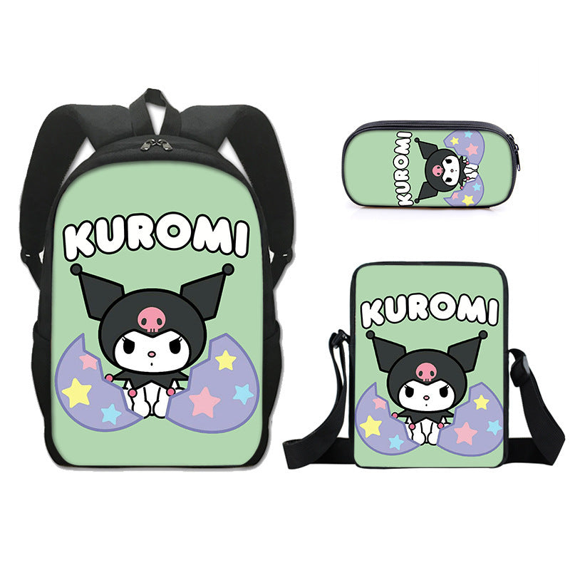 Kuromi Full Printed Backpack Schoolbag Travel Notebook Bag Lunch Bag Pencil Bag for Kids Students 3PCS