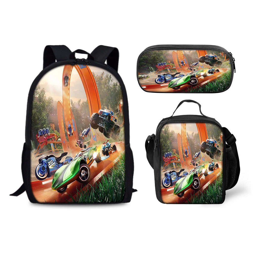 Hot Wheels Backpack Schoolbag Lunch Bag Pencil Bag for Kids Students 3PCS