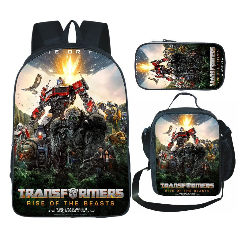 Transformers Bumblebee Full Printed Backpack Schoolbag Travel Notebook Bag Lunch Bag Pencil Bag for Kids Students 3PCS