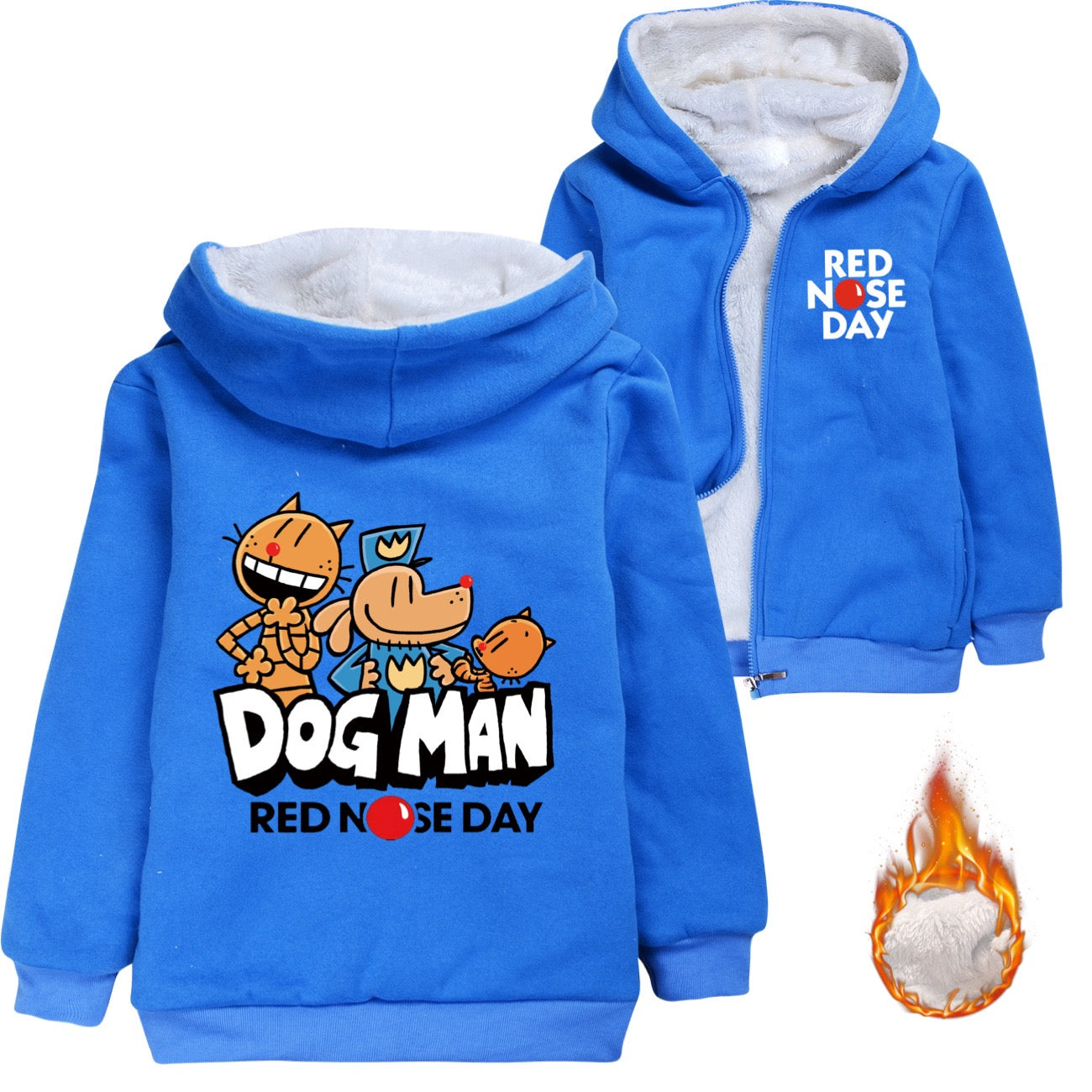 Dog Man Sherpa Lined Hoodie Fleece Sweatshirt Full Zip Hooded Jacket for Kids