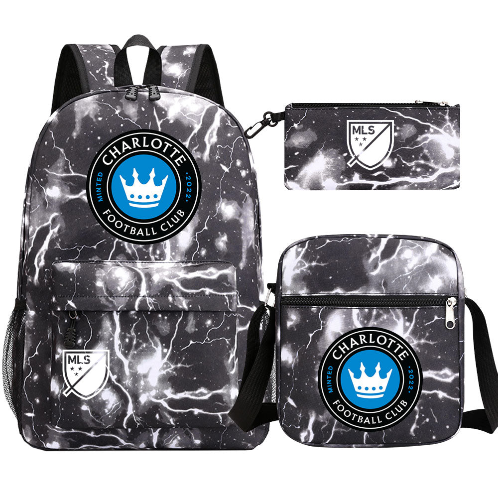 Charlotte Soccer Printed Schoolbag Backpack Shoulder Bag Pencil Bag 3pcs set for Kids Students