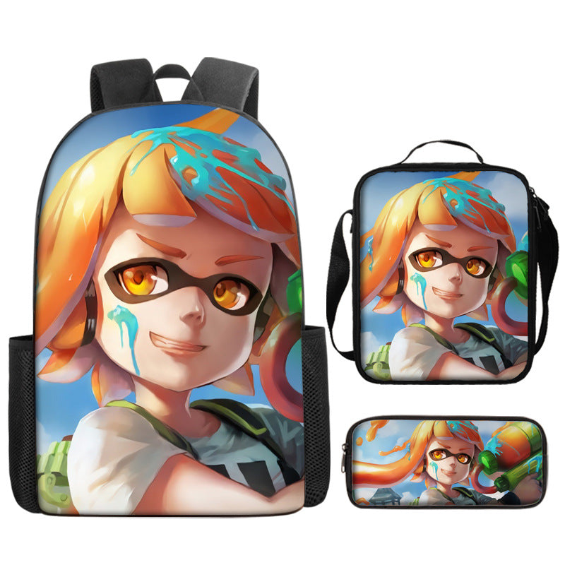 Splatoon Full Printed Backpack Schoolbag Travel Notebook Bag Lunch Bag Pencil Bag for Kids Students 3PCS