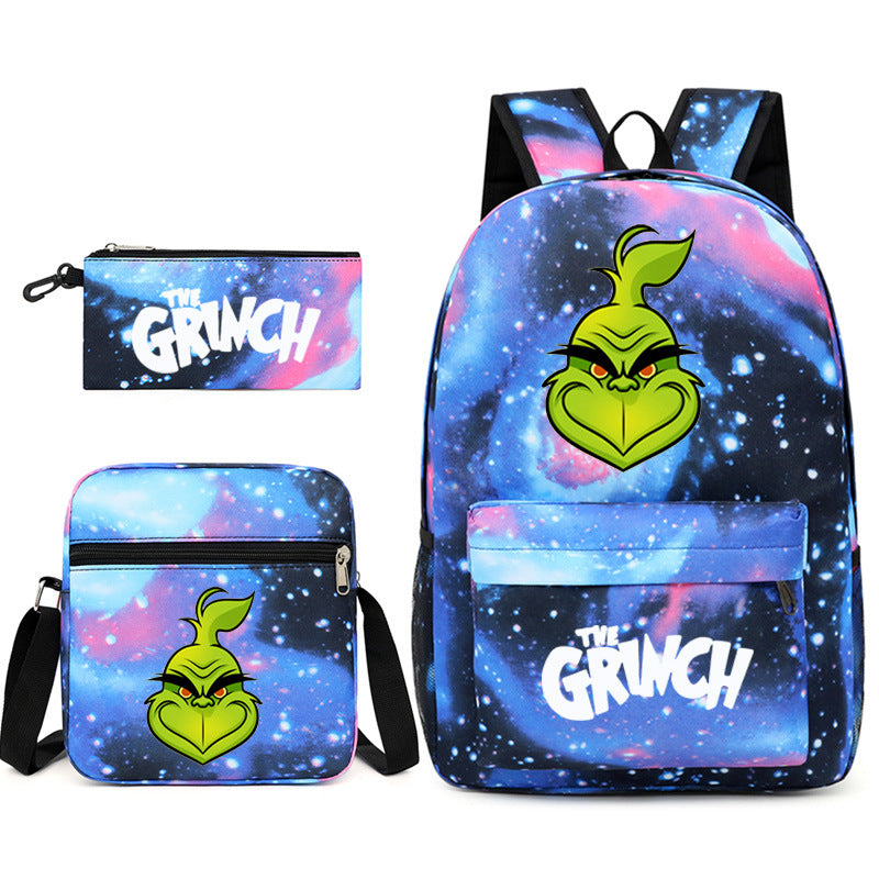 The Grinch Printed Schoolbag Backpack Shoulder Bag Pencil Bag 3pcs set for Kids Students