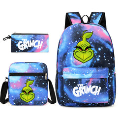 The Grinch Printed Schoolbag Backpack Shoulder Bag Pencil Bag 3pcs set for Kids Students